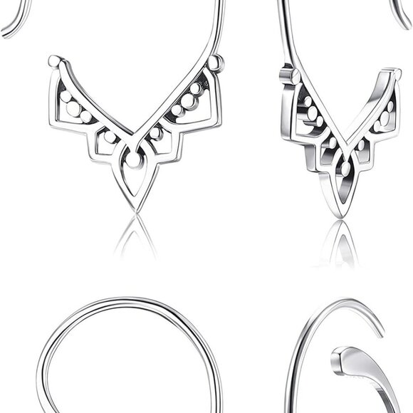 2Pairs S925 Sterling Silver Hoop Earrings 14K White Gold Plated Balinese Tribal - Picture 1 of 7